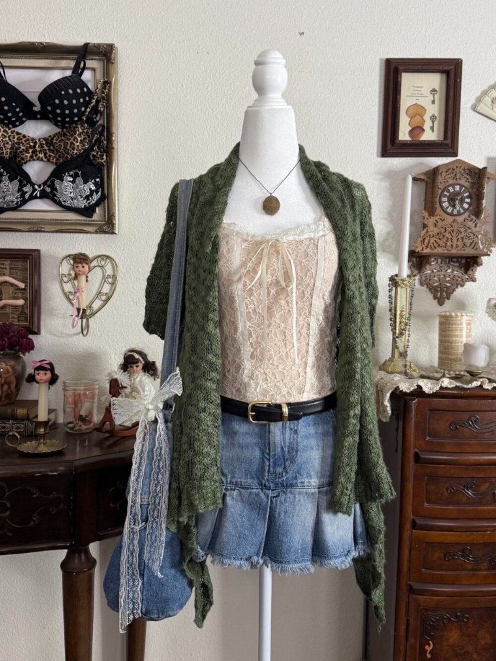 Fairy grunge boho green short sleeve cardigan
